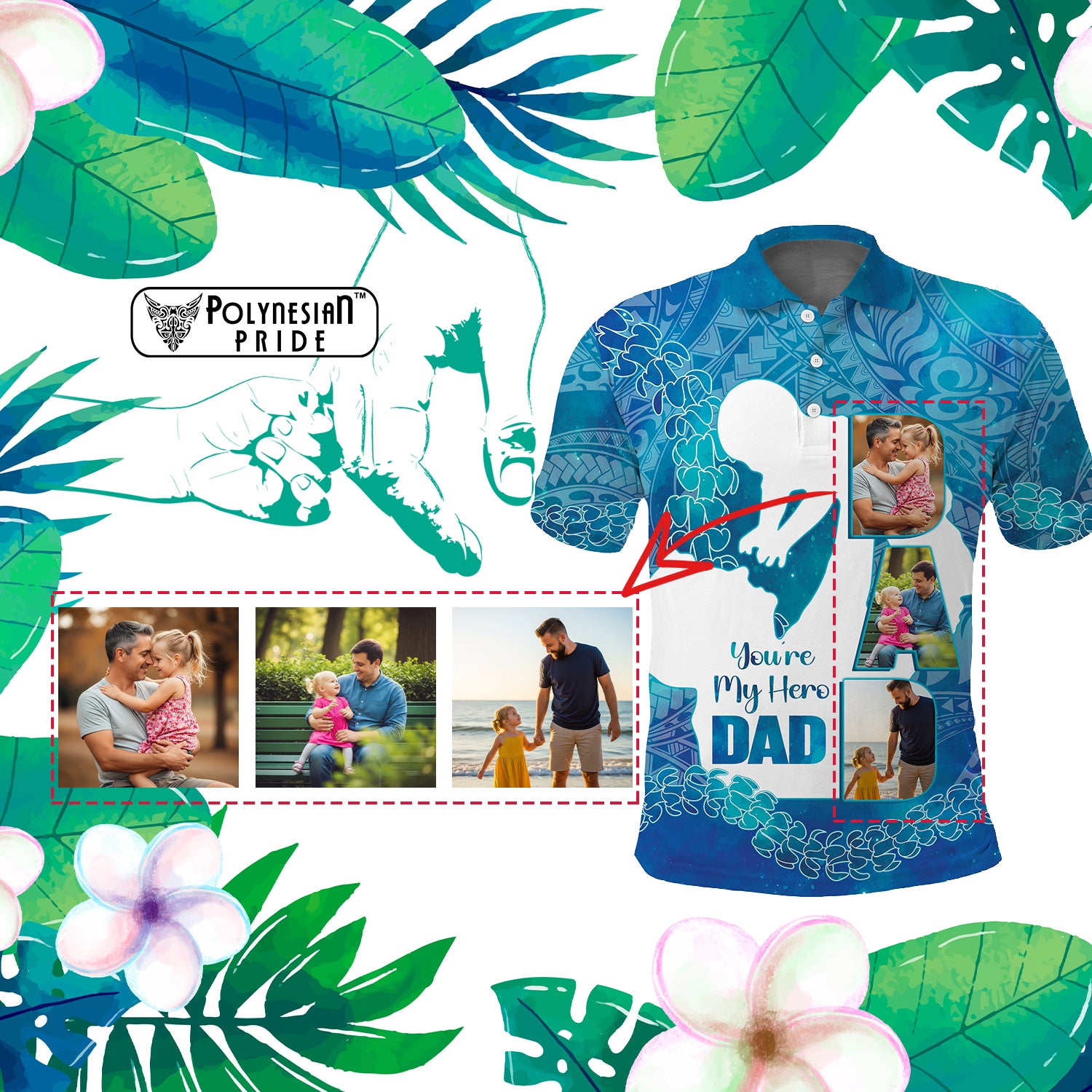 Custom Photo Polynesia Father's Day Polo Shirt Dad You're My Hero CTM14