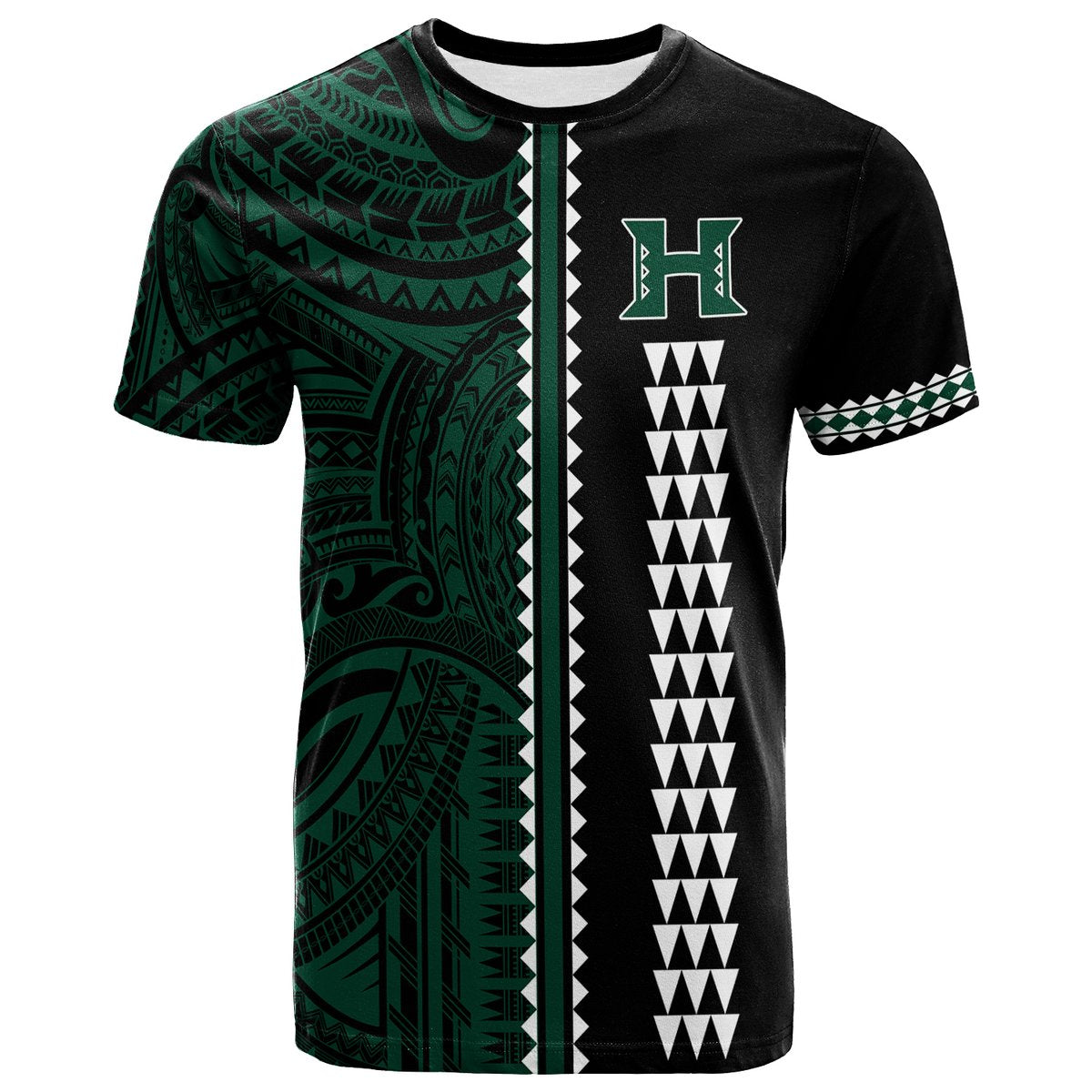 Custom Hawaii Kakau Warrior Football T Shirt LT12 Green - Polynesian Pride