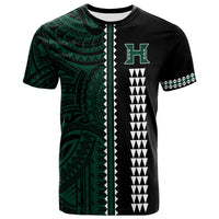 Custom Hawaii Kakau Warrior Football T Shirt LT12 Green - Polynesian Pride