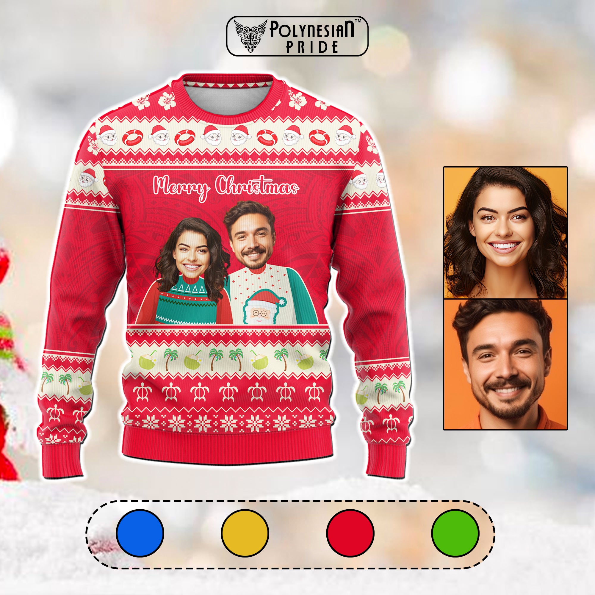 Custom Photo Polynesian Christmas Ugly Sweater Funny Style CTM05 - Polynesian Pride