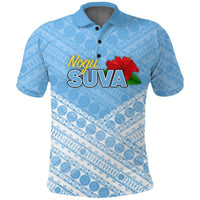 Custom Fiji Suva Rugby Polo Shirt Tapa Pattern LT12 Unisex Blue - Polynesian Pride