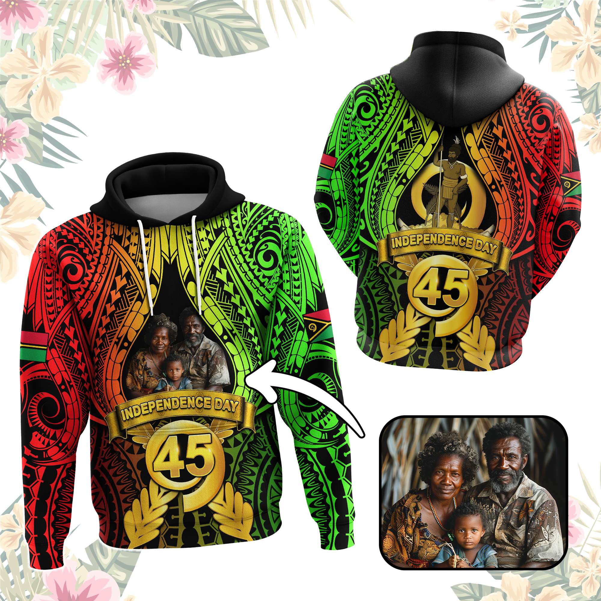 Custom Photo Vanuatu Independence Day Hoodie 45th Anniversary - Polynesian Pride
