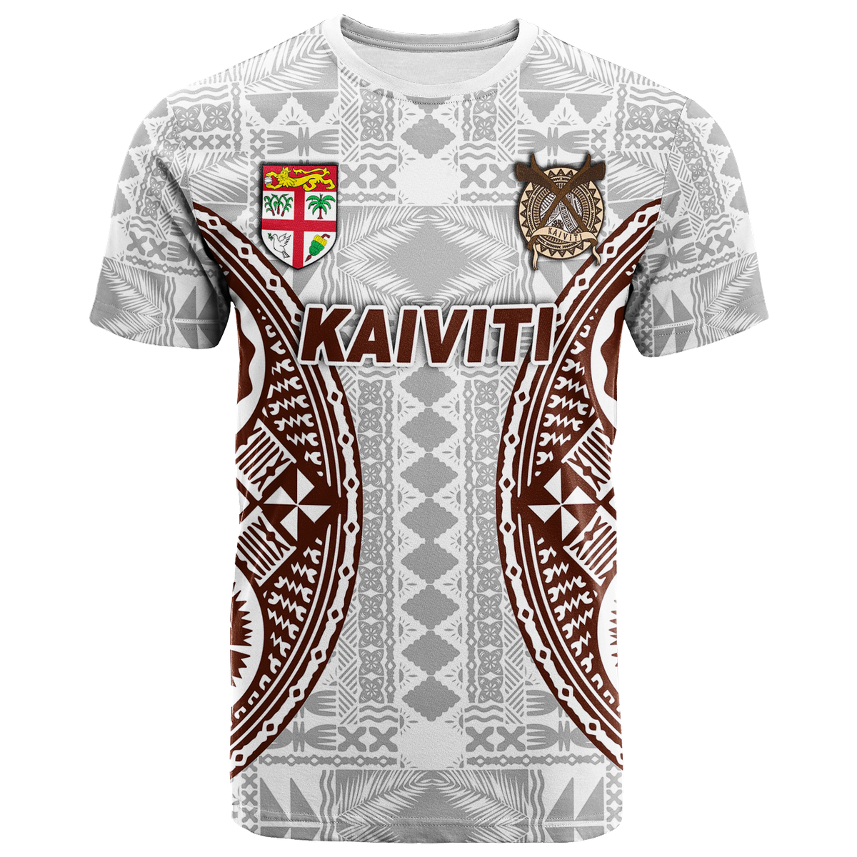 Fiji Kaiviti Tapa Pattern T Shirt LT12 Unisex White - Polynesian Pride