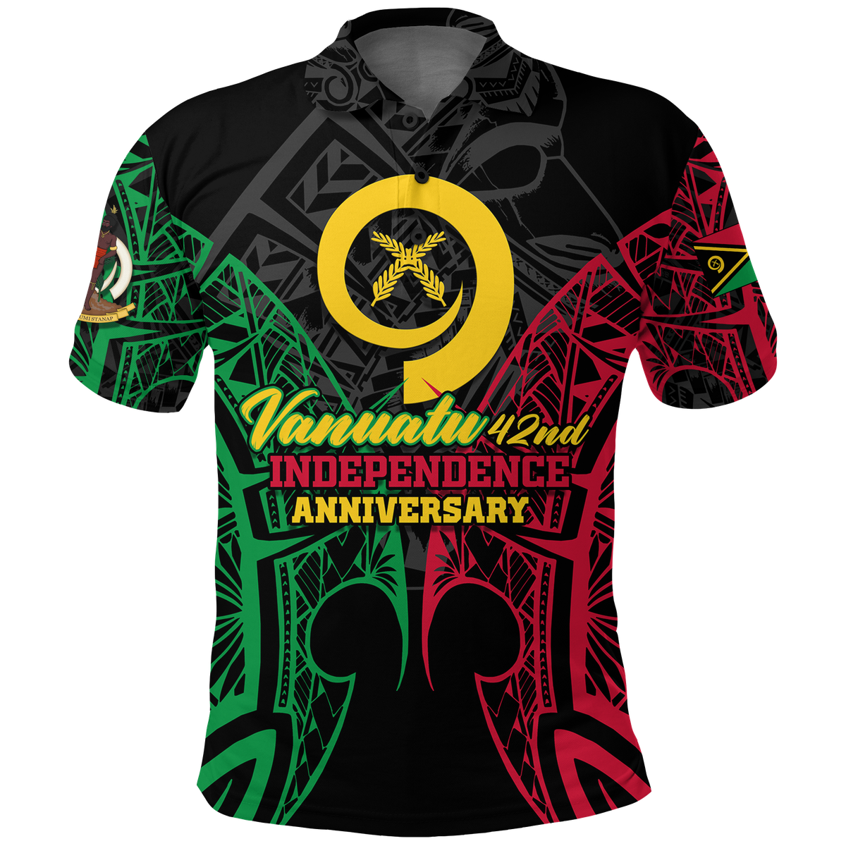 Custom Vanuatu 42nd Independence Anniversary Pride Polo Shirt LT12 Black - Polynesian Pride