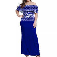 Tonga Off Shoulder Long Dress - Tongan Pattern Blue Ver1 - LT12 Women Blue - Polynesian Pride