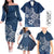 Hawaii Family Matching Outfits Polynesia Off Shoulder Long Sleeve Dress And Shirt Family Set Clothes Plumeria Navy Curves LT7 Blue - Polynesian Pride