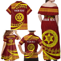 Personalised Tonga High School Family Matching Off Shoulder Maxi Dress and Hawaiian Shirt Happy 77 Years Anniversary LT14