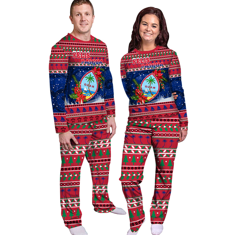 Guam Christmas Pajama Set Guaman Seal Poinsettia Felis Pasgua LT05 - Polynesian Pride