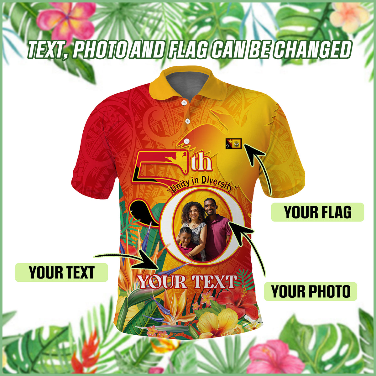 Custom Photo Papua New Guinea 50th Independence Anniversary Polo Shirt PNG Provinces Flag CTM14