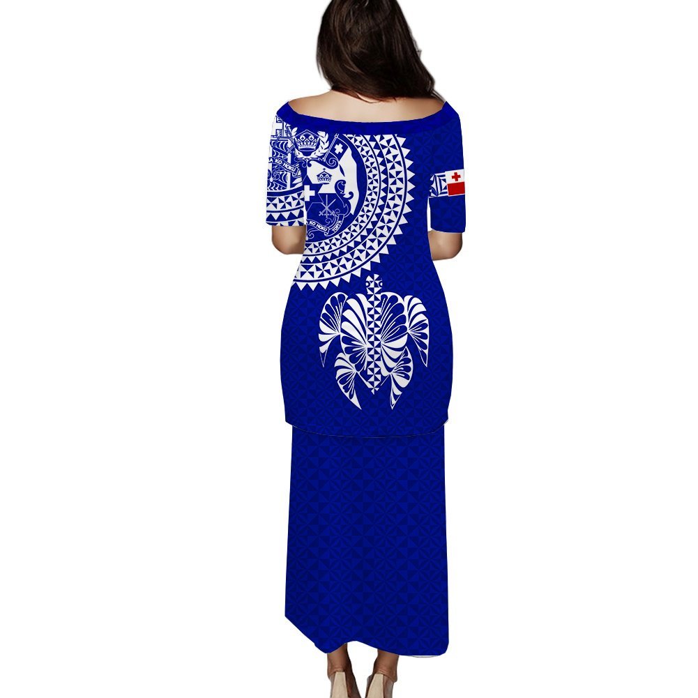 Tonga Puletasi Dress Tongan Blue Turtle - LT12 - Polynesian Pride