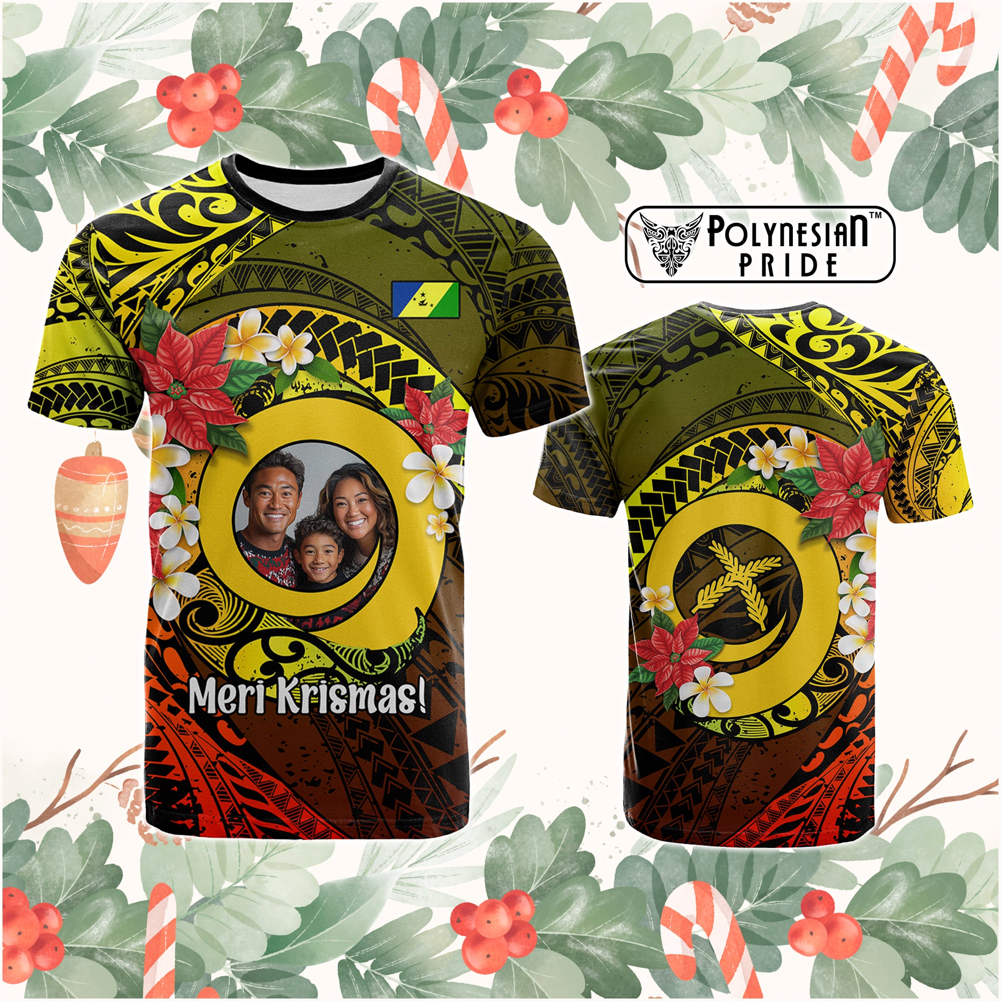 Custom Photo Vanuatu Christmas T Shirt Vanuatuan Pig Tusk Meri Krismas CTM14