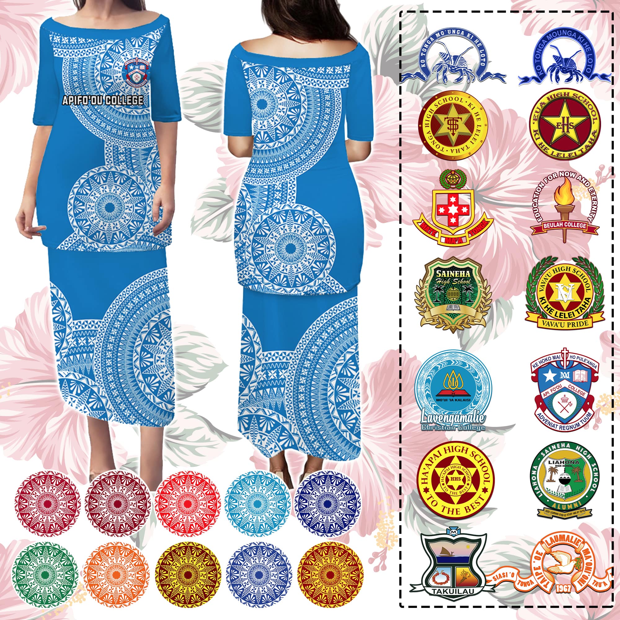 Custom Tonga Schools Puletaha Dress Tongan Schools Logo With Ngatu Pattern CTM14 Long Dress - Polynesian Pride