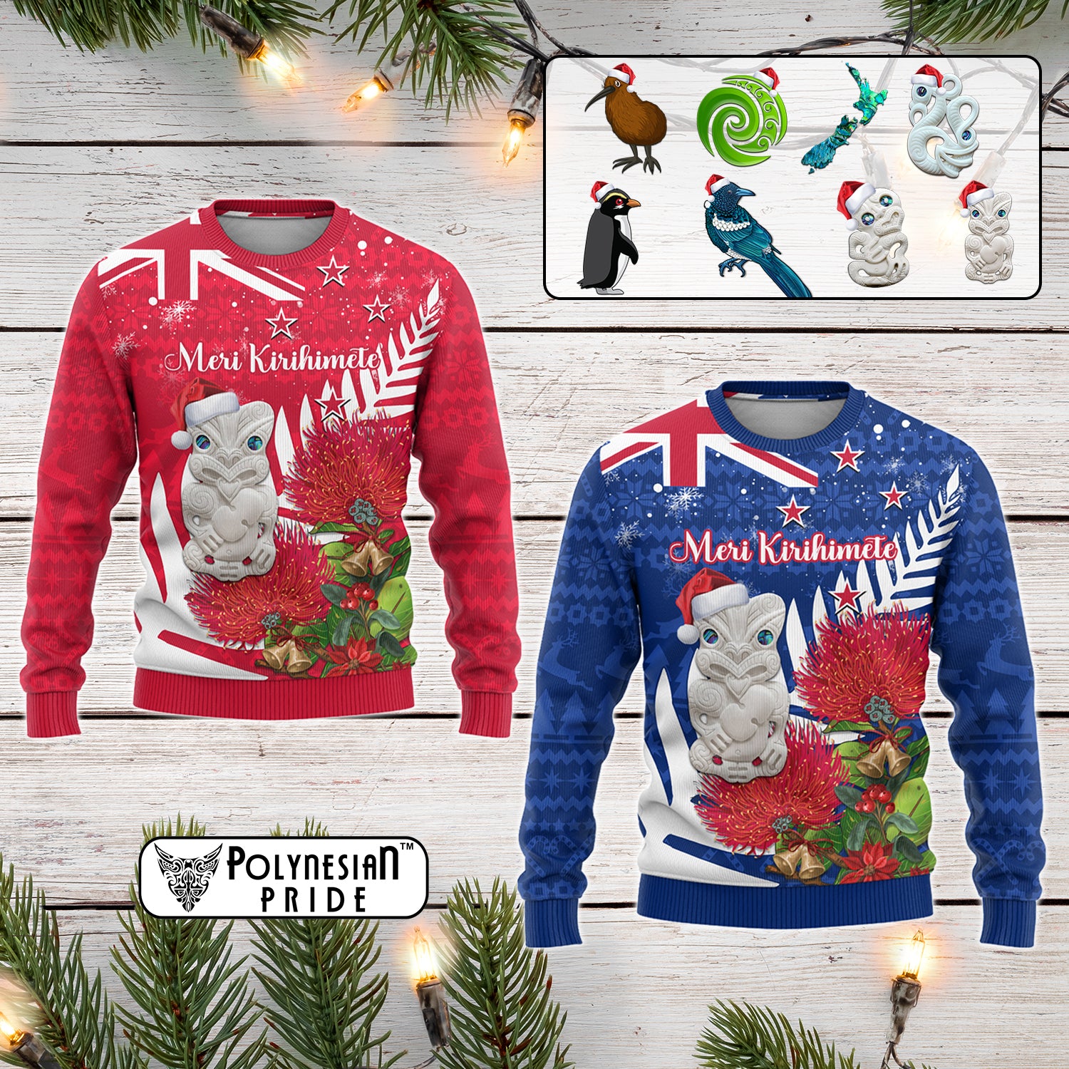 Custom New Zealand Xmas In July Ugly Christmas Sweater Meri Kirihimete Aotearoa Pohutukawa Flowers CTM14