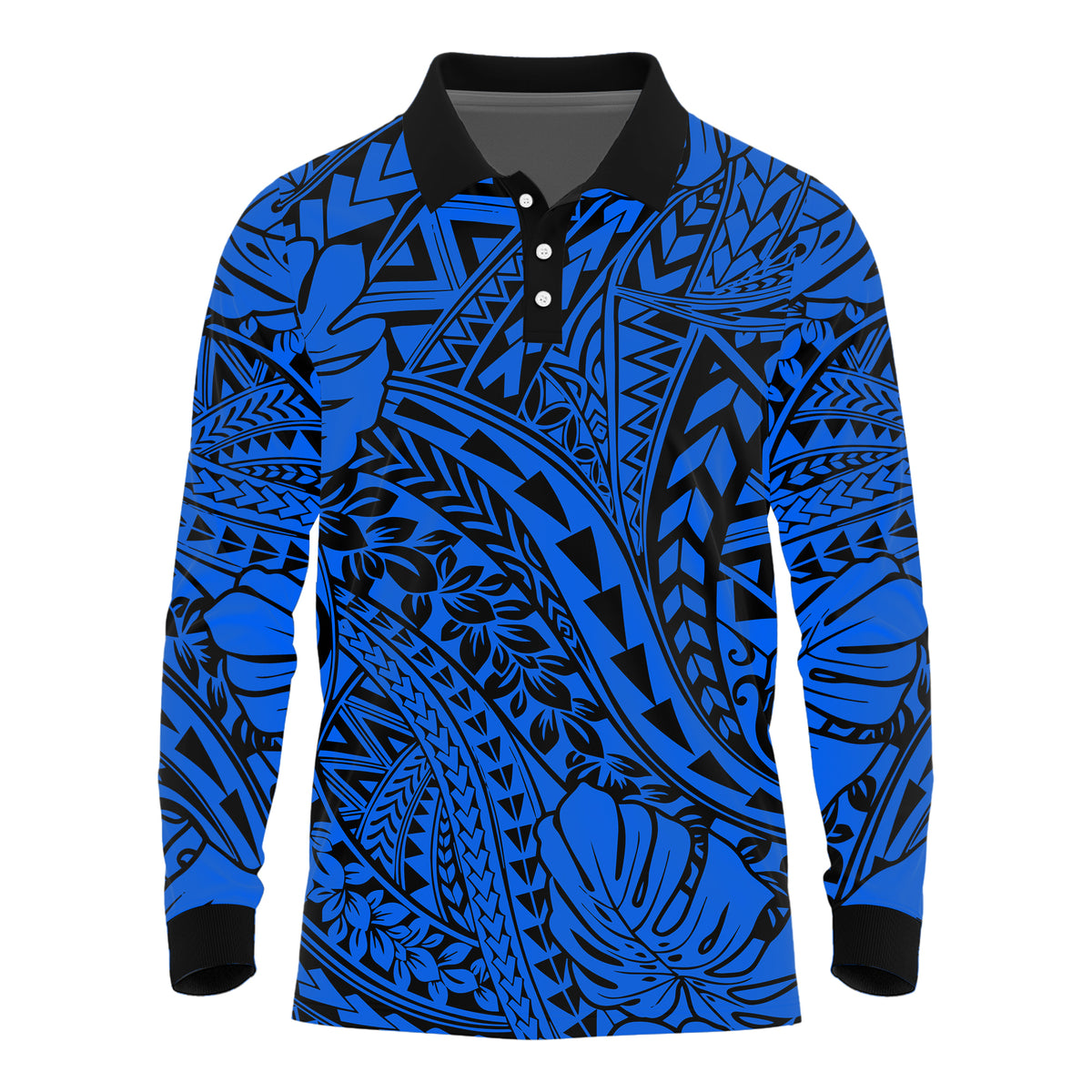 Personalised Hawaii Long Sleeve Polo Shirt Polynesian Tribal Art Ver.04 LT14 Blue - Polynesian Pride