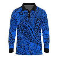 Personalised Hawaii Long Sleeve Polo Shirt Polynesian Tribal Art Ver.04 LT14 Blue - Polynesian Pride
