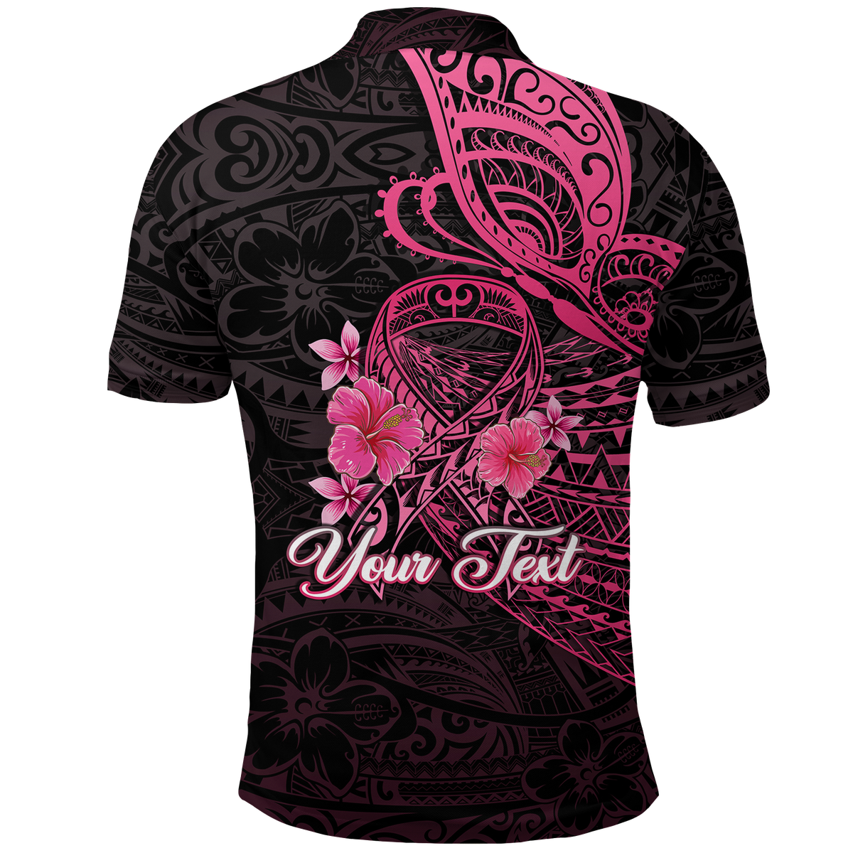 Custom Breast Cancer Pink Ribbon Butterfly Polynesian Black Version Polo Shirt LT12 - Polynesian Pride