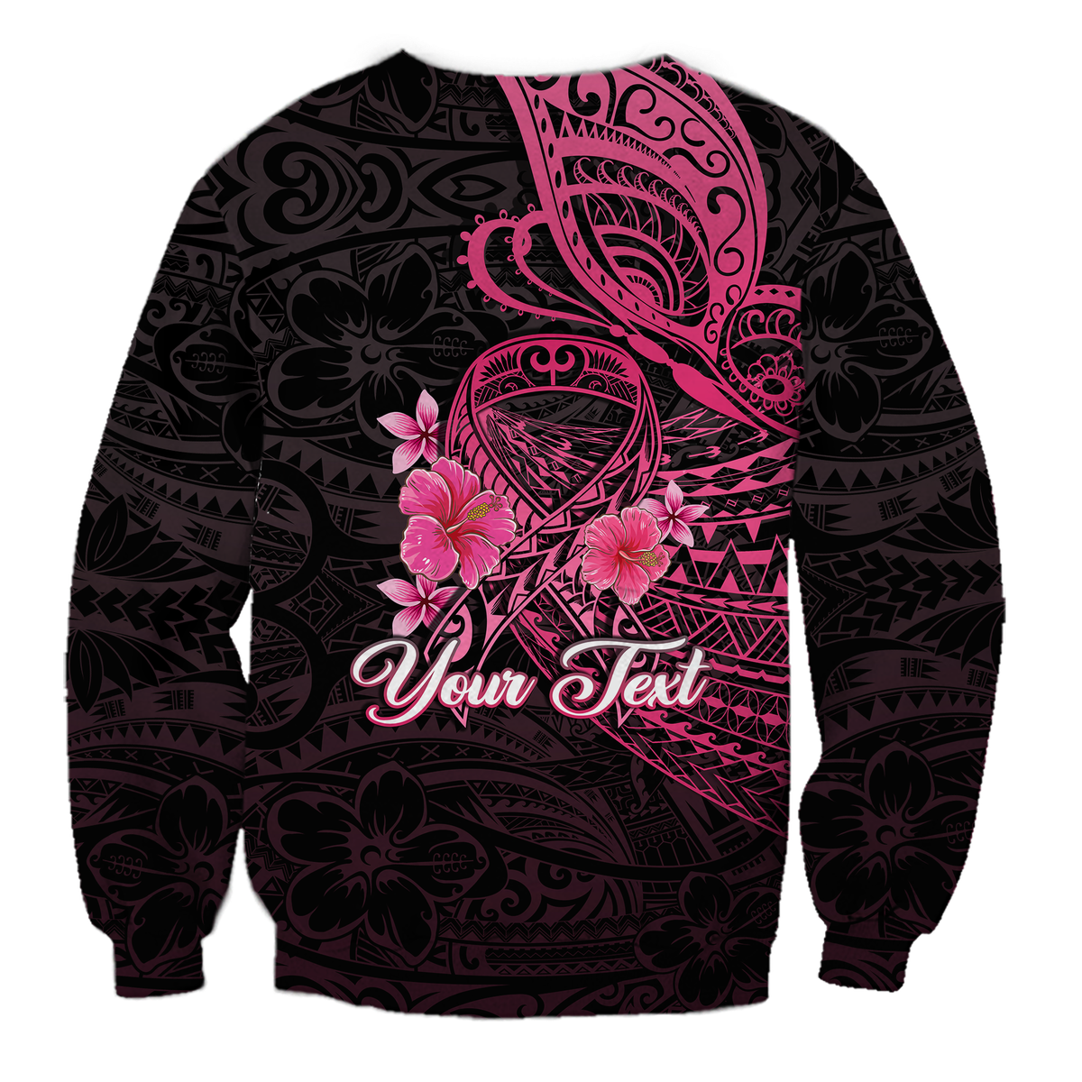 (Custom Personalised) Breast Cancer Pink Ribbon Butterfly Polynesian Black Version Sweatshirt - LT12 - Polynesian Pride