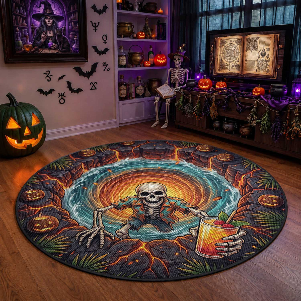 3D Illusion Hawaii Ghost Skeleton Horror Round Carpet