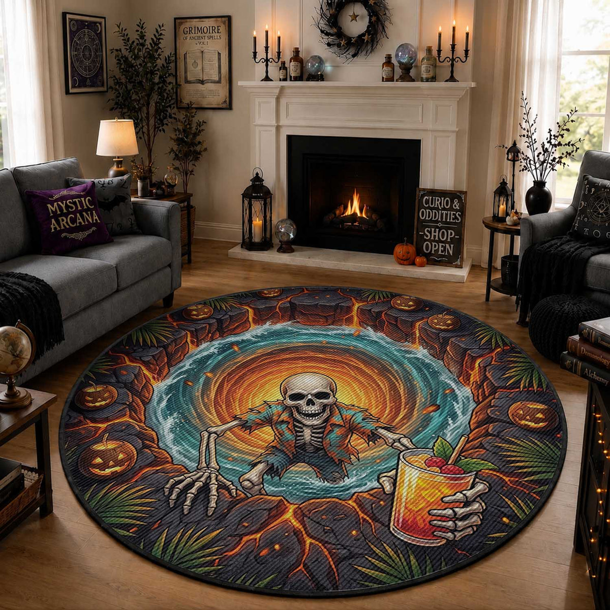 3D Illusion Hawaii Ghost Skeleton Horror Round Carpet