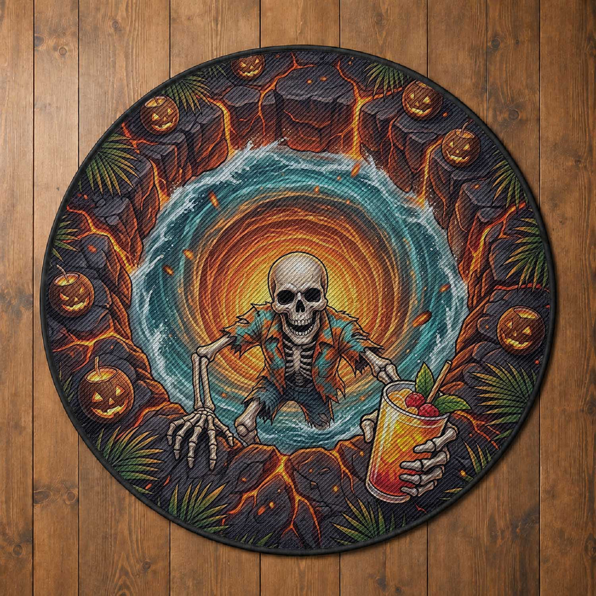3D Illusion Hawaii Ghost Skeleton Horror Round Carpet