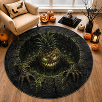 3D Illusion Hawaii Halloween Scary Pineapple Monster Round Carpet