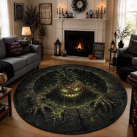 3D Illusion Hawaii Halloween Scary Pineapple Monster Round Carpet