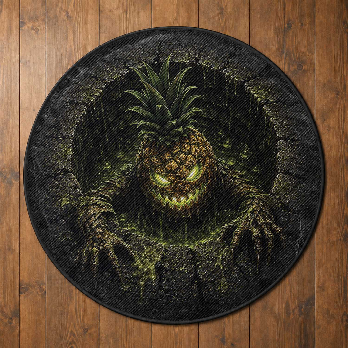 3D Illusion Hawaii Halloween Scary Pineapple Monster Round Carpet
