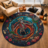 3D Illusion Hawaii Hula Girl Skeleton Round Carpet