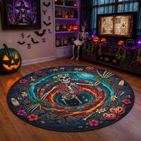 3D Illusion Hawaii Hula Girl Skeleton Round Carpet