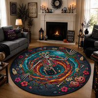 3D Illusion Hawaii Hula Girl Skeleton Round Carpet