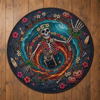 3D Illusion Hawaii Hula Girl Skeleton Round Carpet
