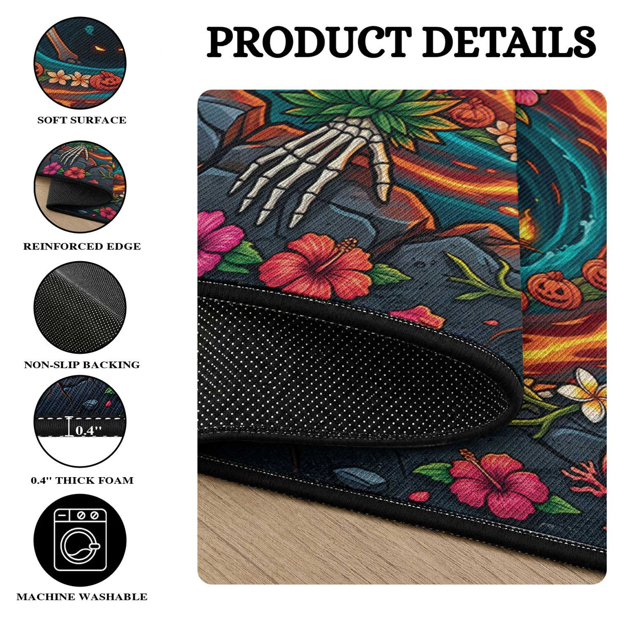 3D Illusion Hawaii Hula Girl Skeleton Round Carpet