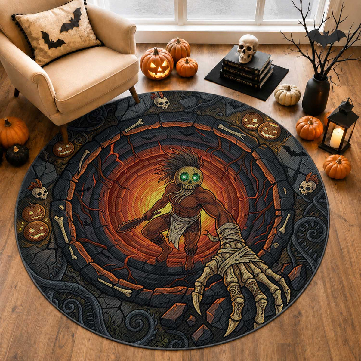 3D Illusion Hawaii Ikaika Warrior Endless Spiral Stairs Round Carpet