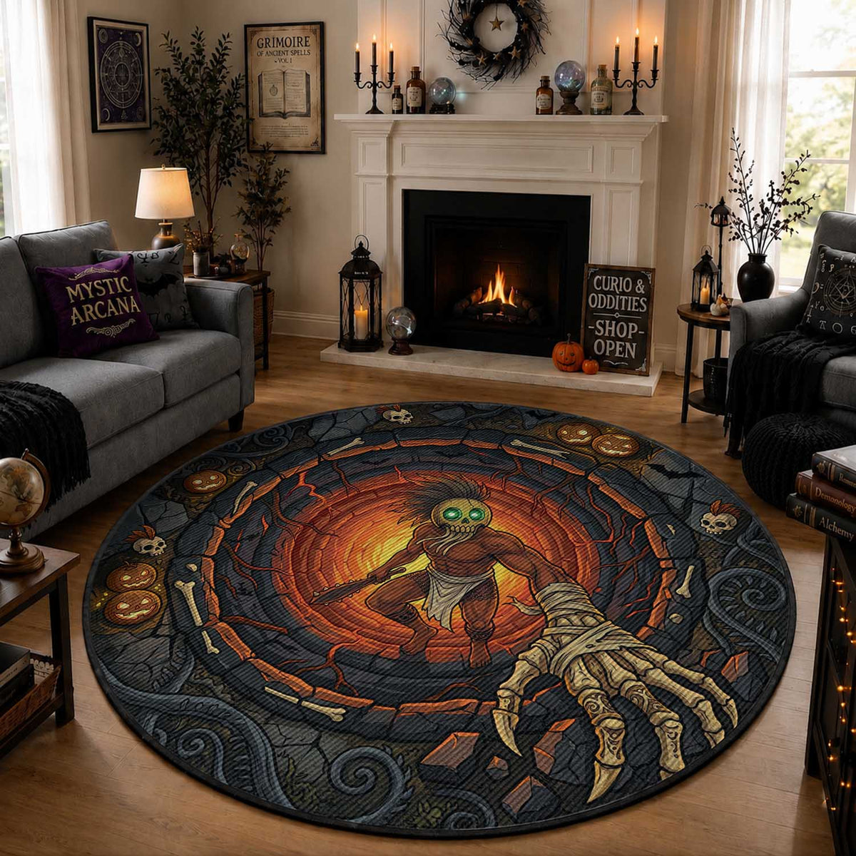 3D Illusion Hawaii Ikaika Warrior Endless Spiral Stairs Round Carpet