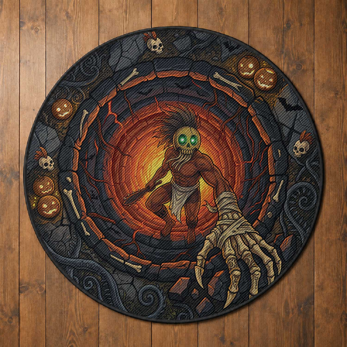 3D Illusion Hawaii Ikaika Warrior Endless Spiral Stairs Round Carpet