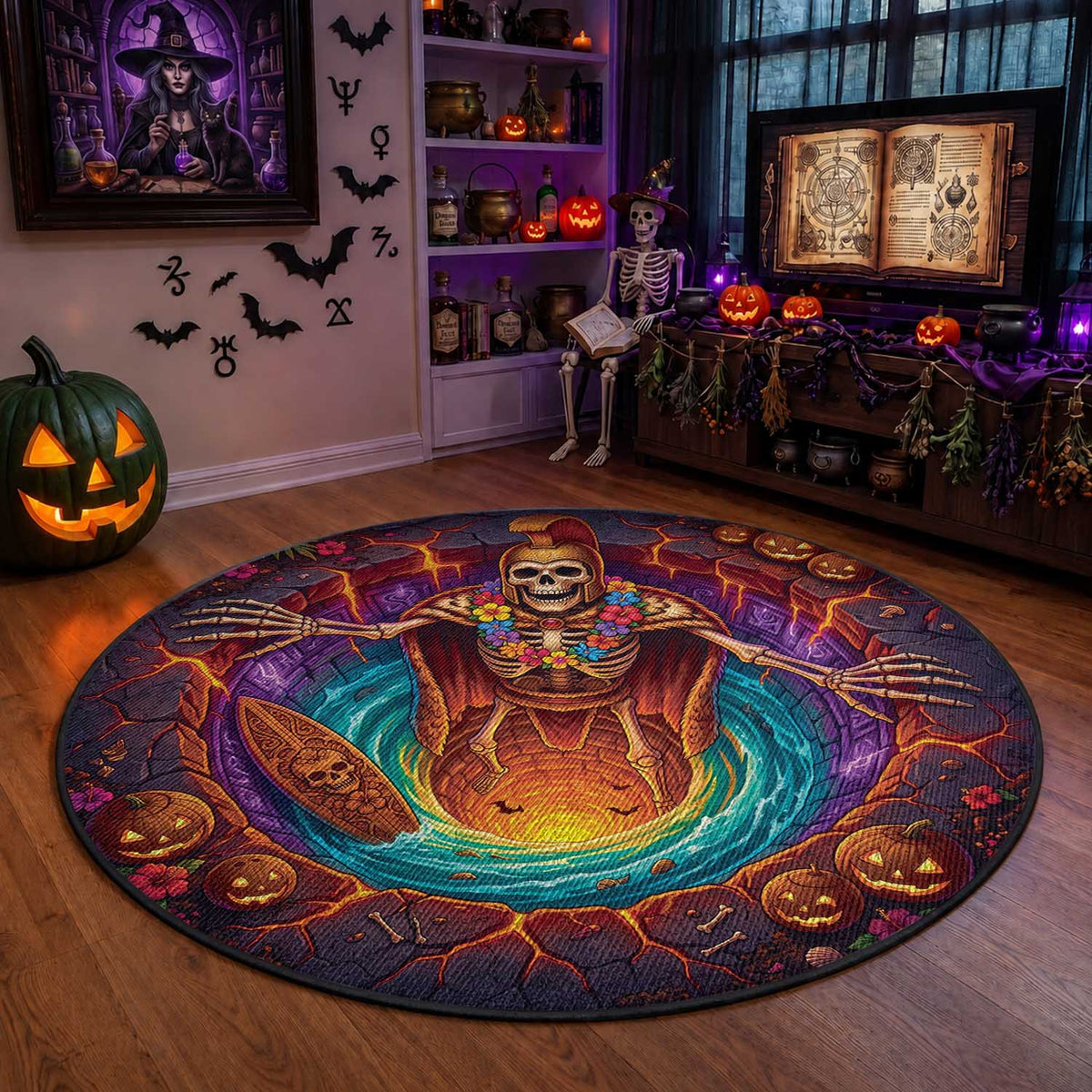 3D Illusion Hawaii King Skeleton Round Carpet