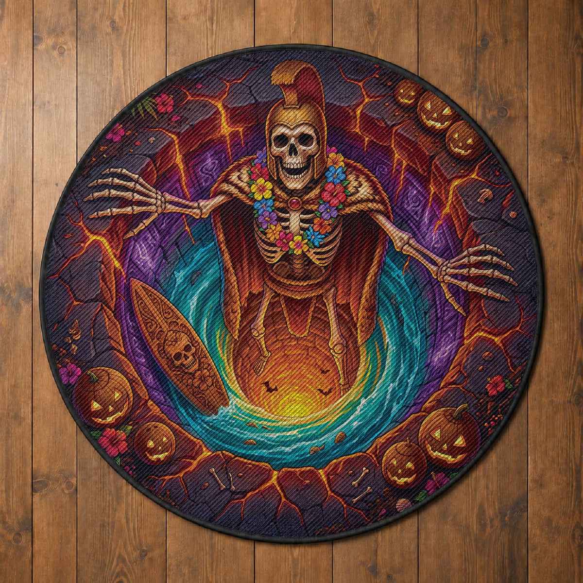 3D Illusion Hawaii King Skeleton Round Carpet