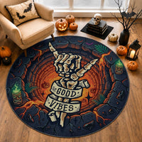 3D Illusion Hawaii Shaka Sign Skeleton Good Vibes Round Carpet