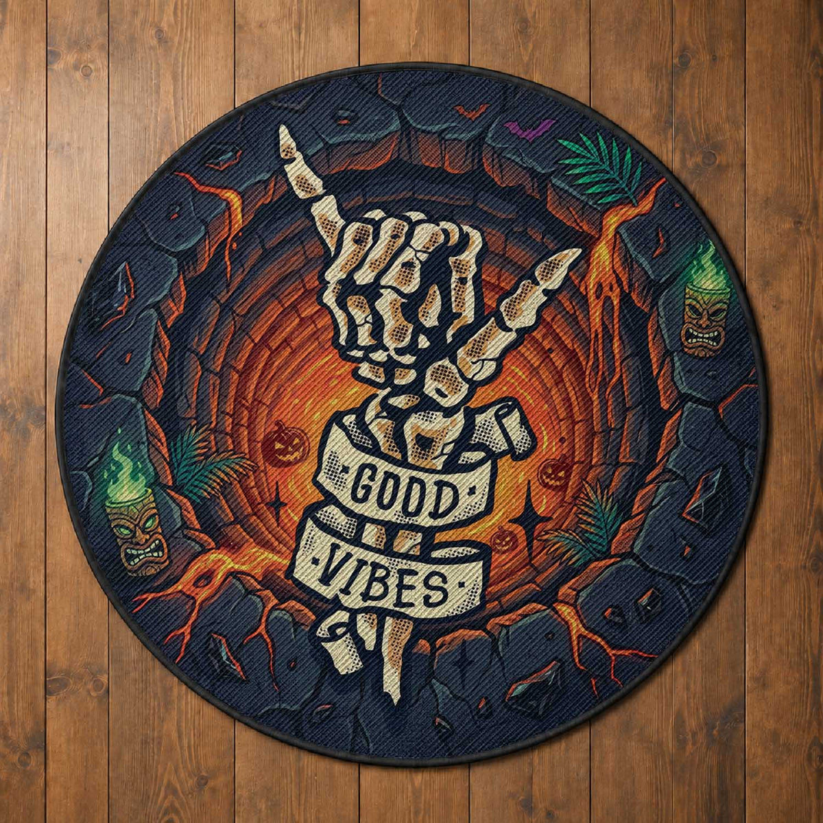 3D Illusion Hawaii Shaka Sign Skeleton Good Vibes Round Carpet