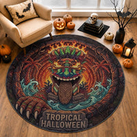 3D Illusion Hawaii Tiki Tropical Round Carpet