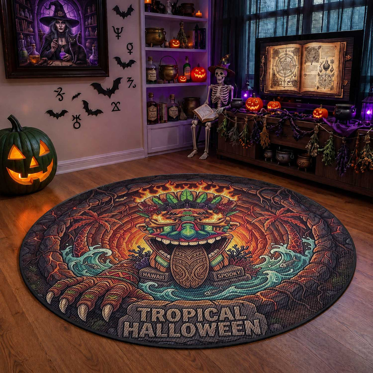 3D Illusion Hawaii Tiki Tropical Round Carpet