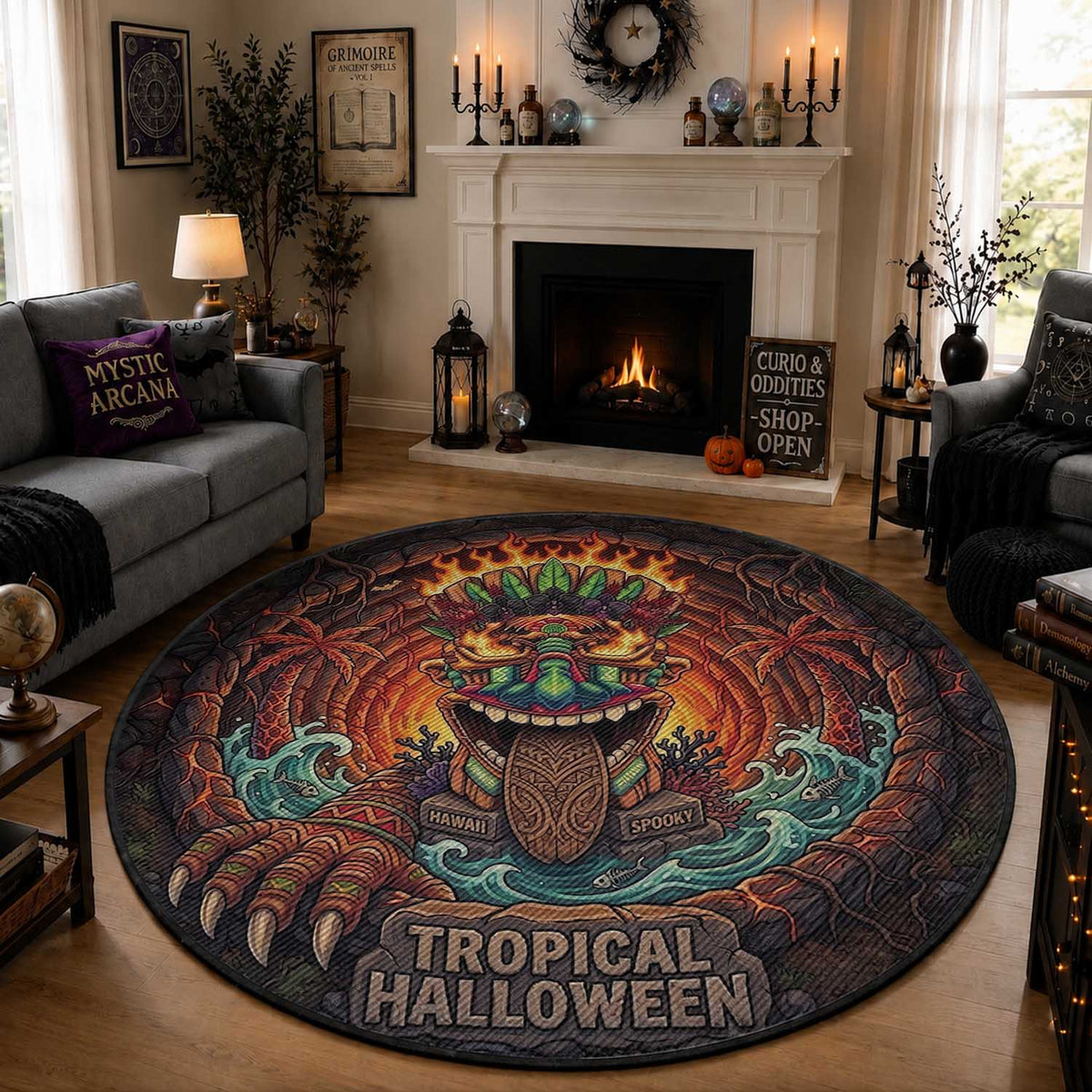3D Illusion Hawaii Tiki Tropical Round Carpet