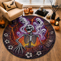 3D Illusion Hawaii Tropical Gothic Ghost Spirit Skeleton Round Carpet