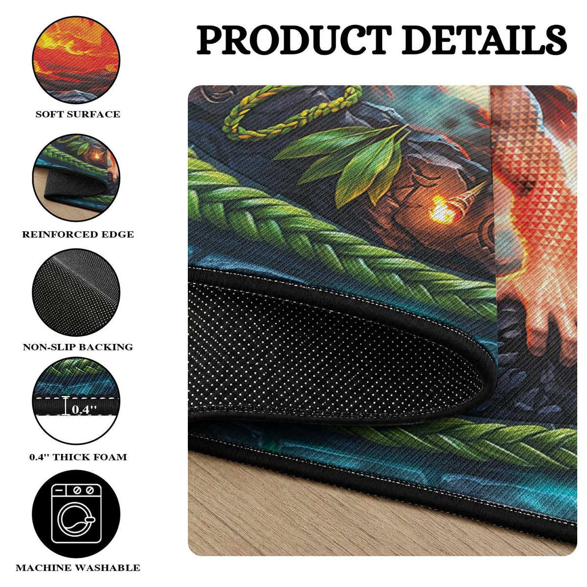 3D Illusion Nightmarchers Halloween Round Carpet Hawaiian Warrior Spirit Lava Portal