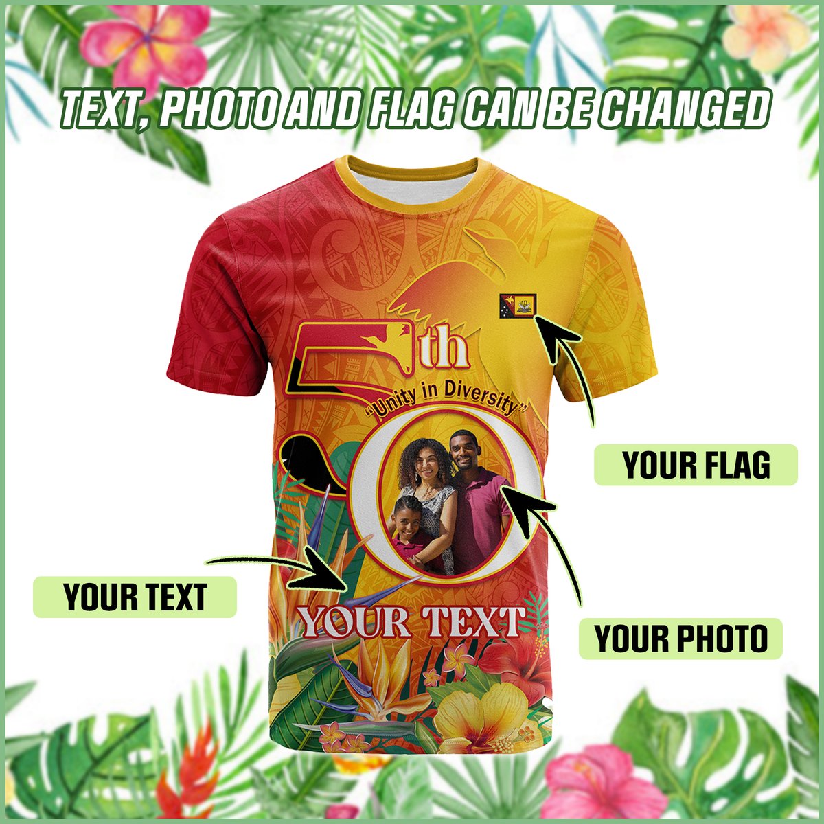 Polynesian Pride Papua New Guinea Independence T Shirt  Custom Photo, Plumeria & Provinces Flags CTM14