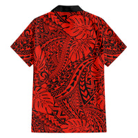 Hawaii Couples Matching Off Shoulder Long Sleeve Dress and Hawaiian Shirt Red Polynesian Tribal Art LT14
