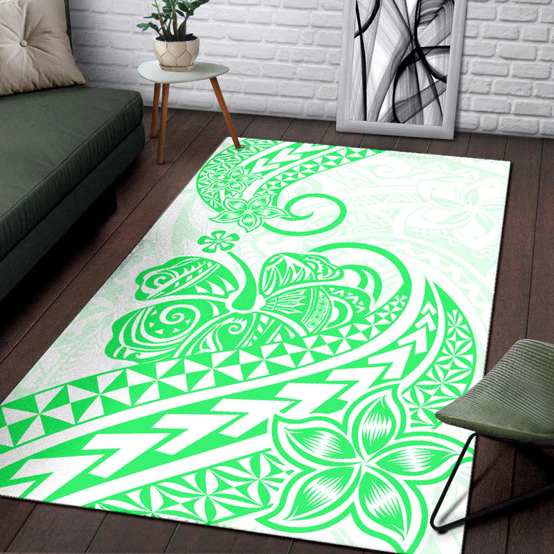 Polynesian Tribal Tattoo Retro Area Rug Green Screen Color LT9 Green - Polynesian Pride