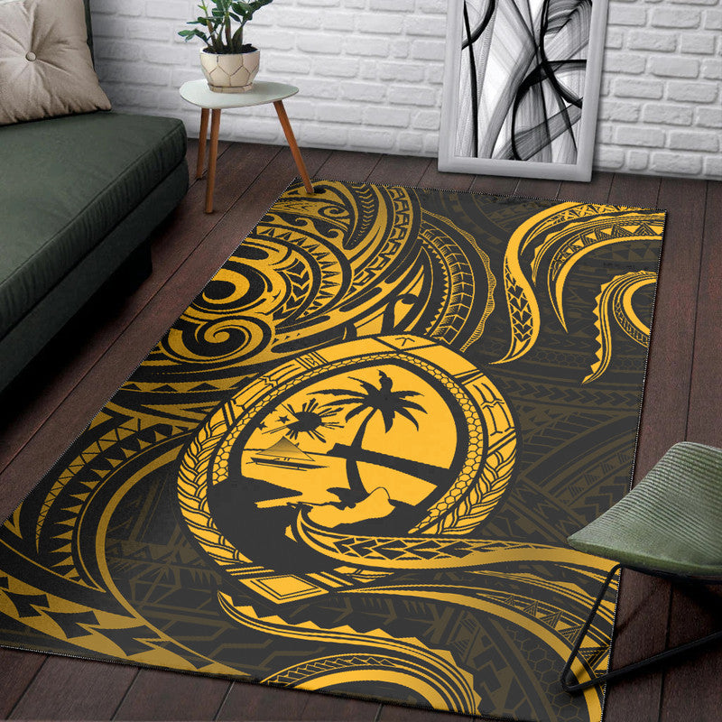 Polynesian Pride Guam With Polynesian Tribal Tattoo and Coat of Arms Area Rug Gold Version LT9 Gold - Polynesian Pride