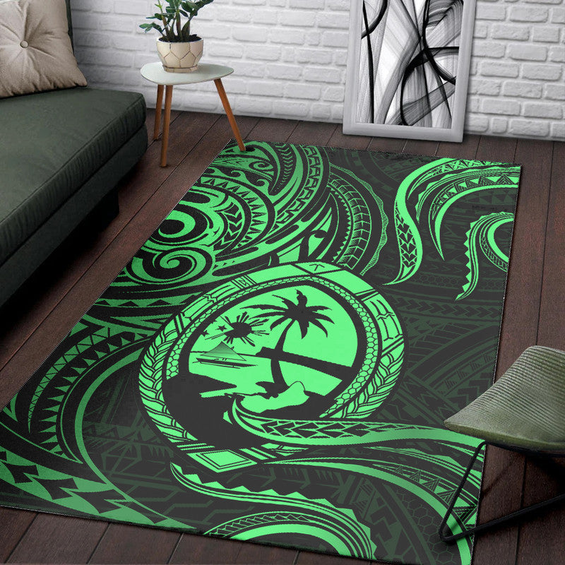 Polynesian Pride Guam With Polynesian Tribal Tattoo and Coat of Arms Area Rug Green Version LT9 Green - Polynesian Pride