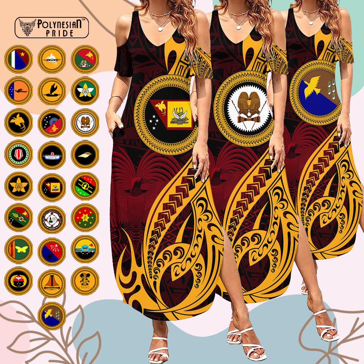 Custom Provinces of Papua New Guinea Summer Maxi Dress Bird of Paradise Polynesian Tribal CTM09 - Polynesian Pride